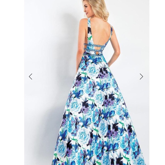 SOLD!!!Nwt Rachel Allan blue floral beaded gown - Picture 2 of 8